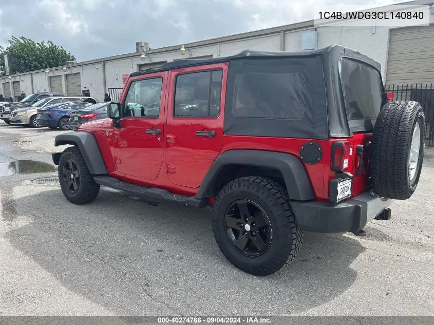 2012 Jeep Wrangler Unlimited Sport VIN: 1C4BJWDG3CL140840 Lot: 40274766