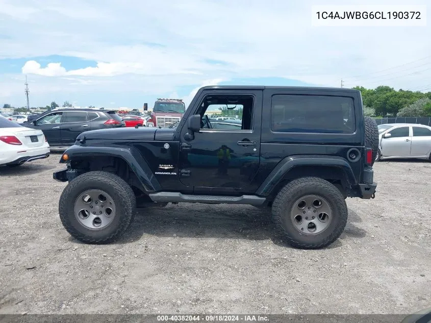 2012 Jeep Wrangler Sahara VIN: 1C4AJWBG6CL190372 Lot: 40382044