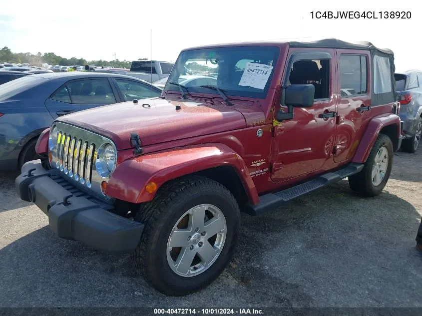 2012 Jeep Wrangler Unlimited Sahara VIN: 1C4BJWEG4CL138920 Lot: 40472714