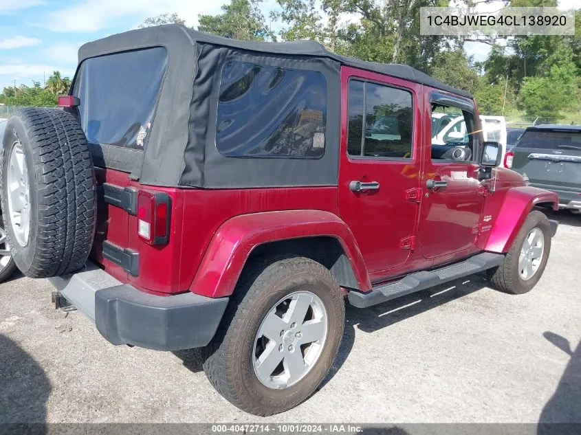 2012 Jeep Wrangler Unlimited Sahara VIN: 1C4BJWEG4CL138920 Lot: 40472714