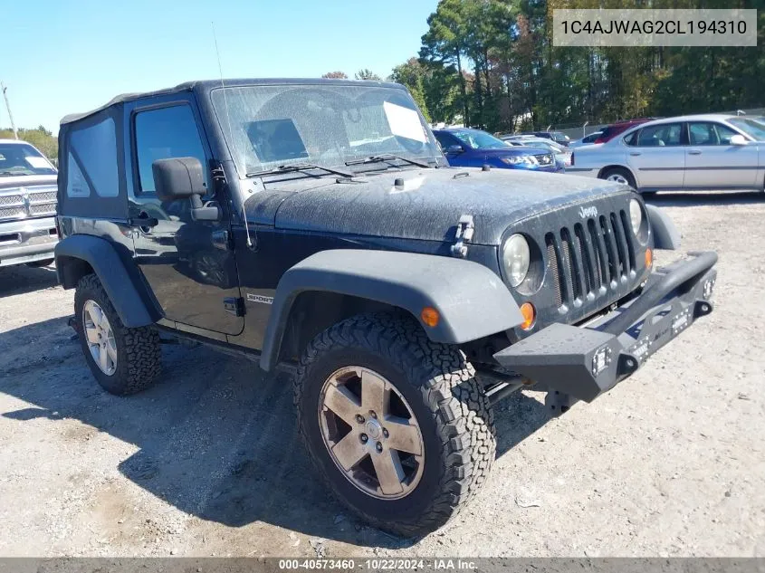 2012 Jeep Wrangler Sport VIN: 1C4AJWAG2CL194310 Lot: 40573460