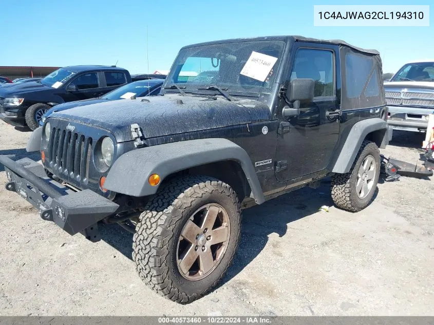 2012 Jeep Wrangler Sport VIN: 1C4AJWAG2CL194310 Lot: 40573460