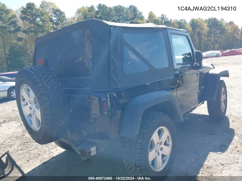 2012 Jeep Wrangler Sport VIN: 1C4AJWAG2CL194310 Lot: 40573460