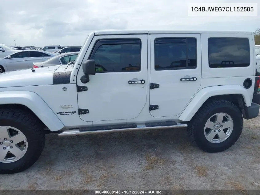 2012 Jeep Wrangler Unlimited Sahara VIN: 1C4BJWEG7CL152505 Lot: 40600143