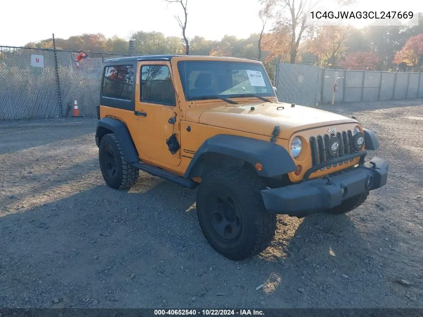 2012 Jeep Wrangler Sport VIN: 1C4GJWAG3CL247669 Lot: 40652540