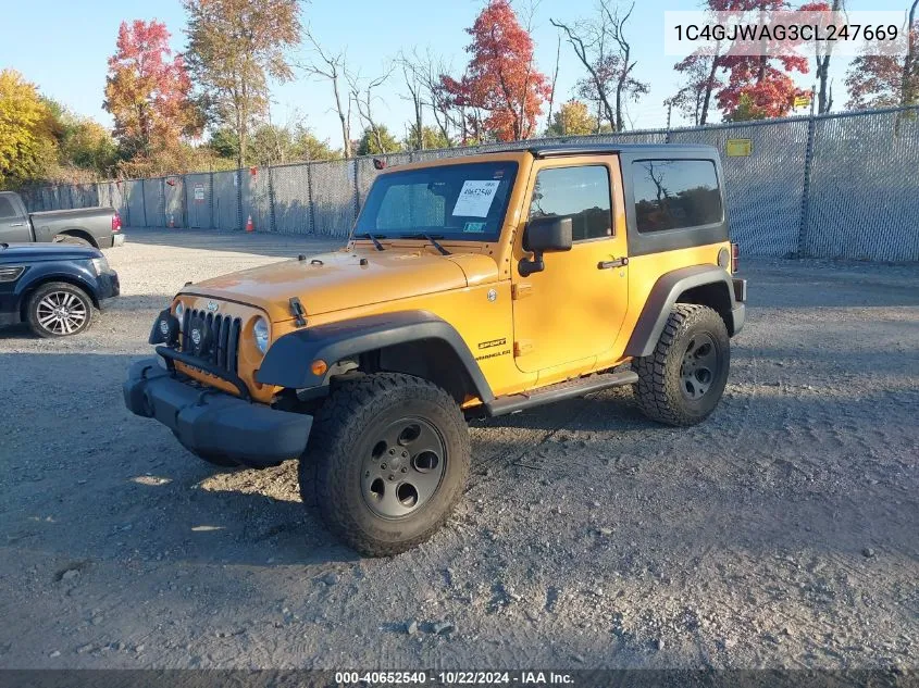 2012 Jeep Wrangler Sport VIN: 1C4GJWAG3CL247669 Lot: 40652540