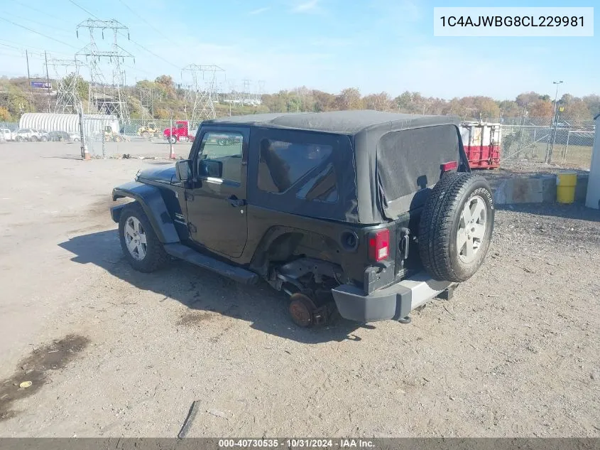 2012 Jeep Wrangler Sahara VIN: 1C4AJWBG8CL229981 Lot: 40730535