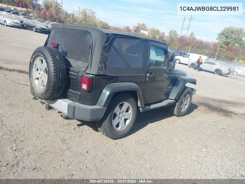 2012 Jeep Wrangler Sahara VIN: 1C4AJWBG8CL229981 Lot: 40730535