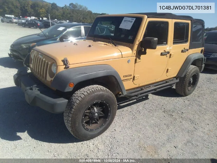 2013 Jeep Wrangler Unlimited Sport VIN: 1C4BJWDG7DL701381 Lot: 40519948