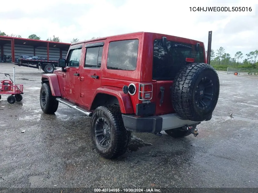 2013 Jeep Wrangler Unlimited Sahara VIN: 1C4HJWEG0DL505016 Lot: 40734555