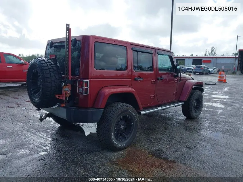 2013 Jeep Wrangler Unlimited Sahara VIN: 1C4HJWEG0DL505016 Lot: 40734555