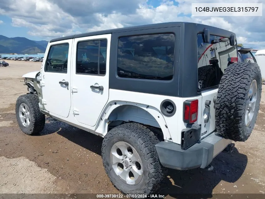 2014 Jeep Wrangler Unlimited Sahara VIN: 1C4BJWEG3EL315797 Lot: 39730122