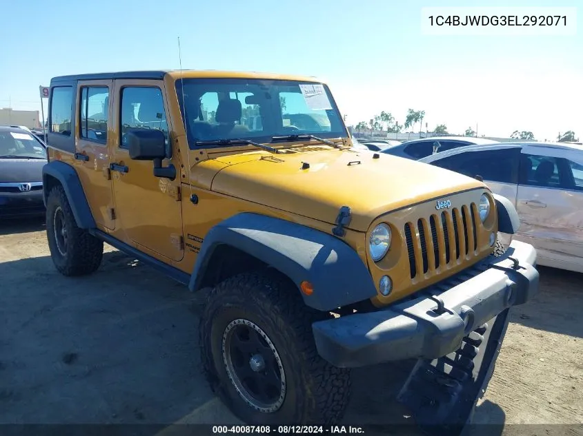 2014 Jeep Wrangler Unlimited Sport VIN: 1C4BJWDG3EL292071 Lot: 40087408