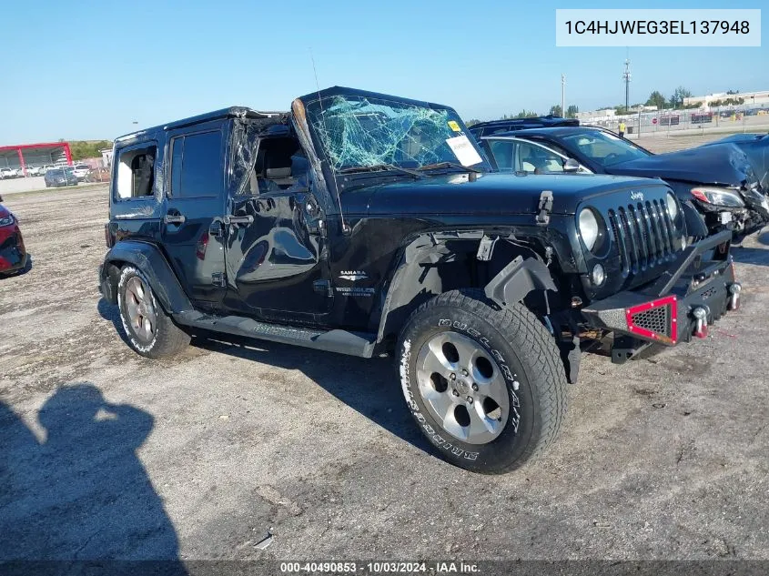 2014 Jeep Wrangler Unlimited Sahara VIN: 1C4HJWEG3EL137948 Lot: 40490853