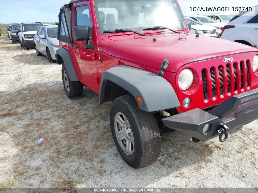 2014 Jeep Wrangler Sport VIN: 1C4AJWAG0EL152740 Lot: 40493000