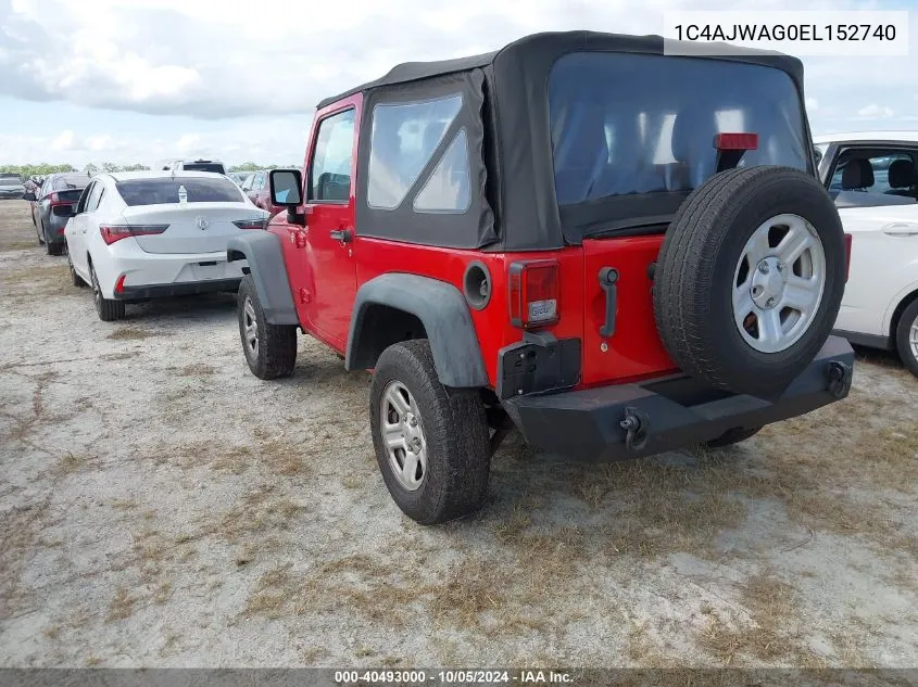 2014 Jeep Wrangler Sport VIN: 1C4AJWAG0EL152740 Lot: 40493000