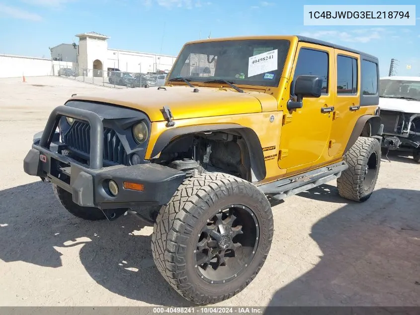 2014 Jeep Wrangler Unlimited Sport VIN: 1C4BJWDG3EL218794 Lot: 40498241