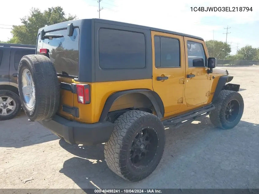 1C4BJWDG3EL218794 2014 Jeep Wrangler Unlimited Sport