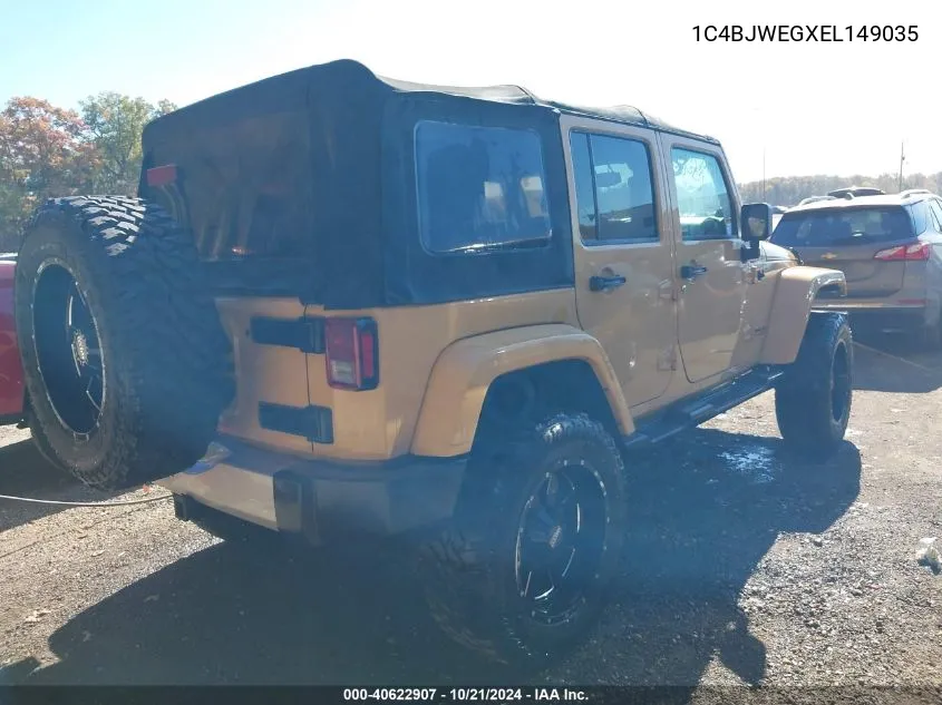 2014 Jeep Wrangler Unlimited Sahara VIN: 1C4BJWEGXEL149035 Lot: 40622907