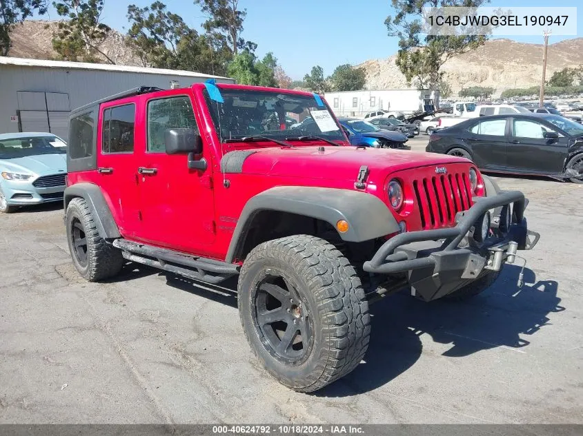 2014 Jeep Wrangler Unlimited Sport VIN: 1C4BJWDG3EL190947 Lot: 40624792