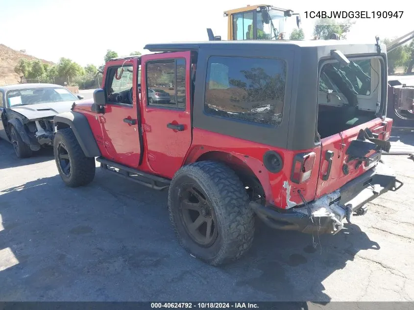 2014 Jeep Wrangler Unlimited Sport VIN: 1C4BJWDG3EL190947 Lot: 40624792