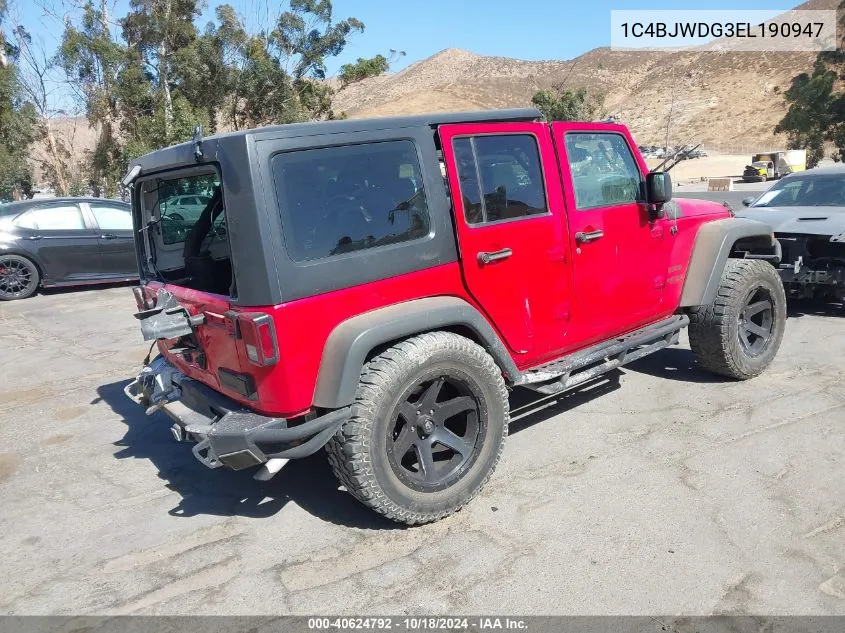 2014 Jeep Wrangler Unlimited Sport VIN: 1C4BJWDG3EL190947 Lot: 40624792