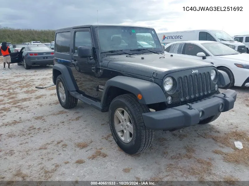 2014 Jeep Wrangler Sport VIN: 1C4GJWAG3EL251692 Lot: 40651533