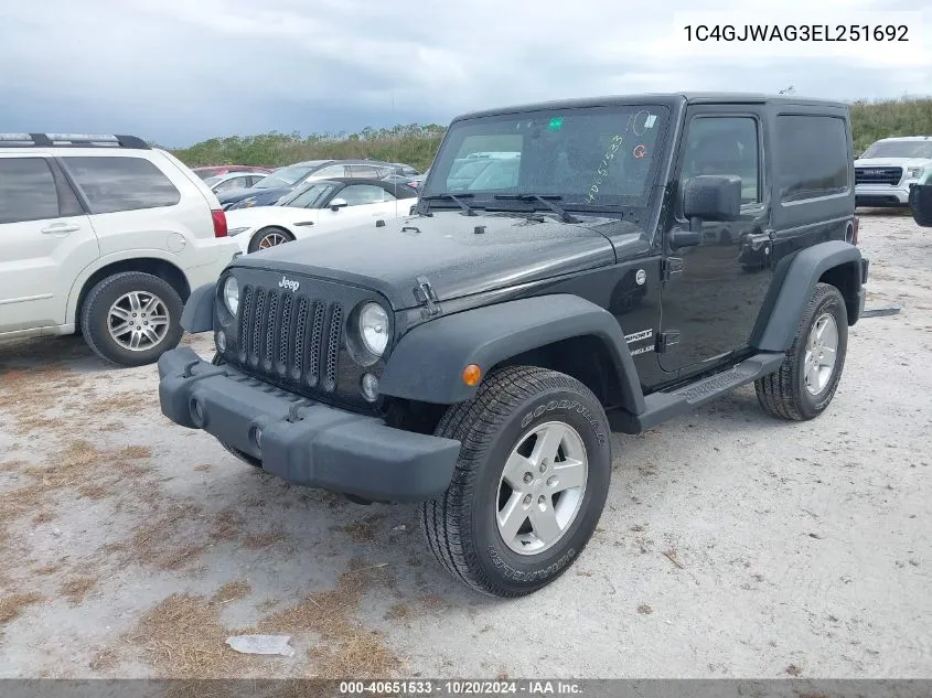 2014 Jeep Wrangler Sport VIN: 1C4GJWAG3EL251692 Lot: 40651533