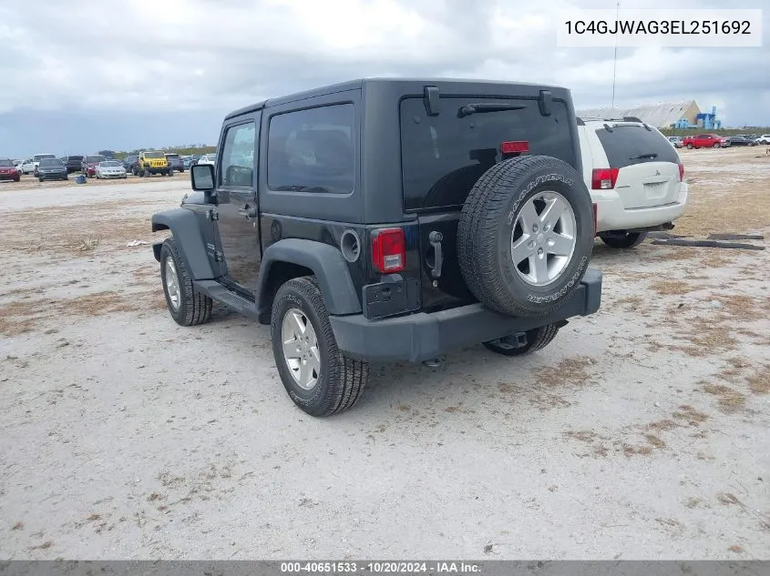 2014 Jeep Wrangler Sport VIN: 1C4GJWAG3EL251692 Lot: 40651533