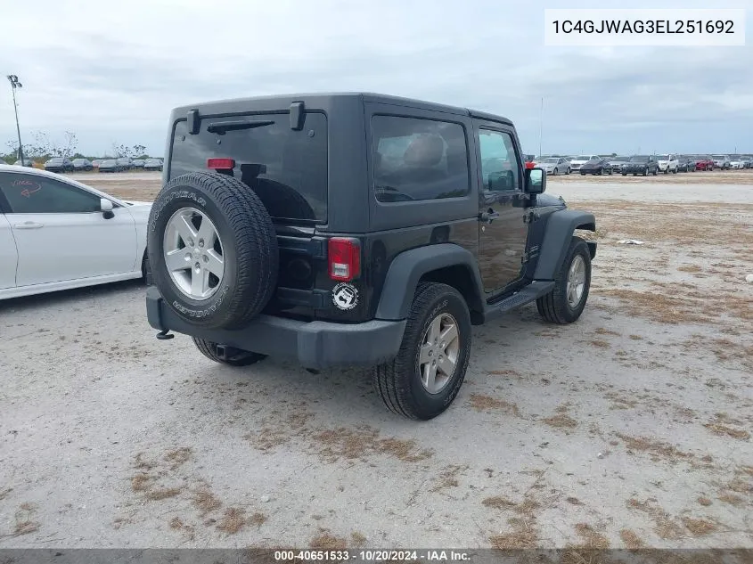 2014 Jeep Wrangler Sport VIN: 1C4GJWAG3EL251692 Lot: 40651533