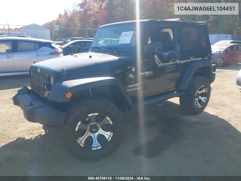 2014 Jeep Wrangler Sport VIN: 1C4AJWAG6EL104451 Lot: 40789115