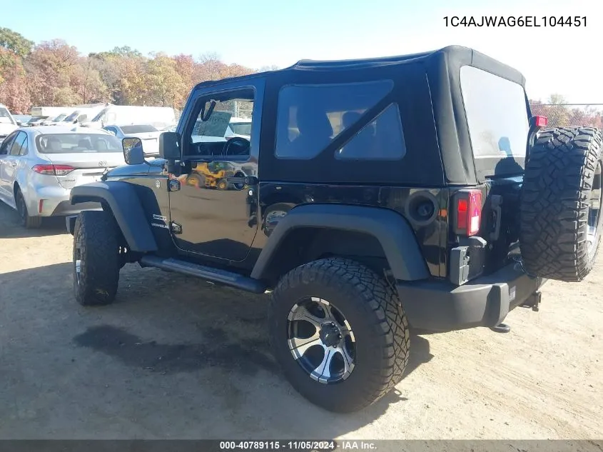 2014 Jeep Wrangler Sport VIN: 1C4AJWAG6EL104451 Lot: 40789115