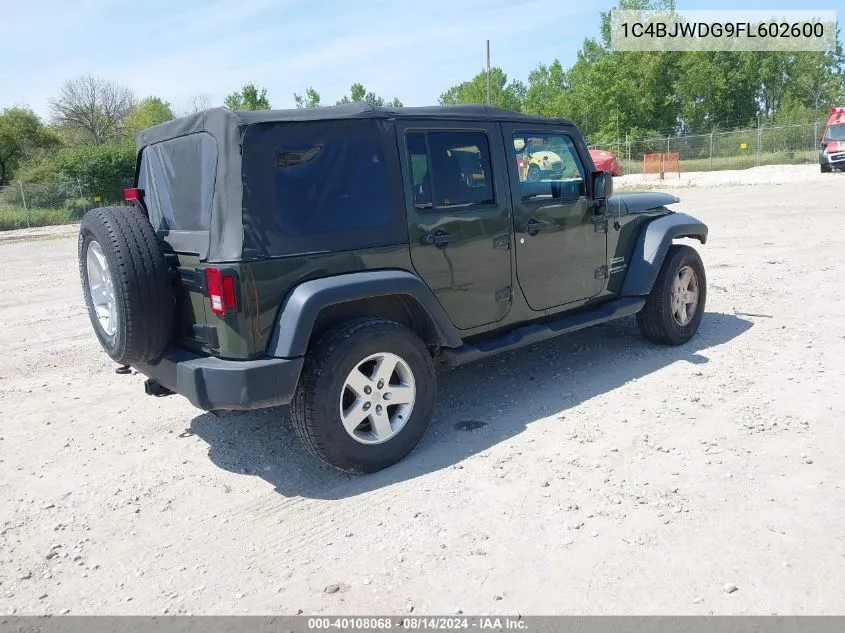 2015 Jeep Wrangler Unlimited Sport VIN: 1C4BJWDG9FL602600 Lot: 40108068