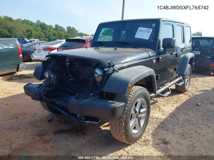 2015 Jeep Wrangler Unlimited Sport VIN: 1C4BJWDGXFL765742 Lot: 40211758