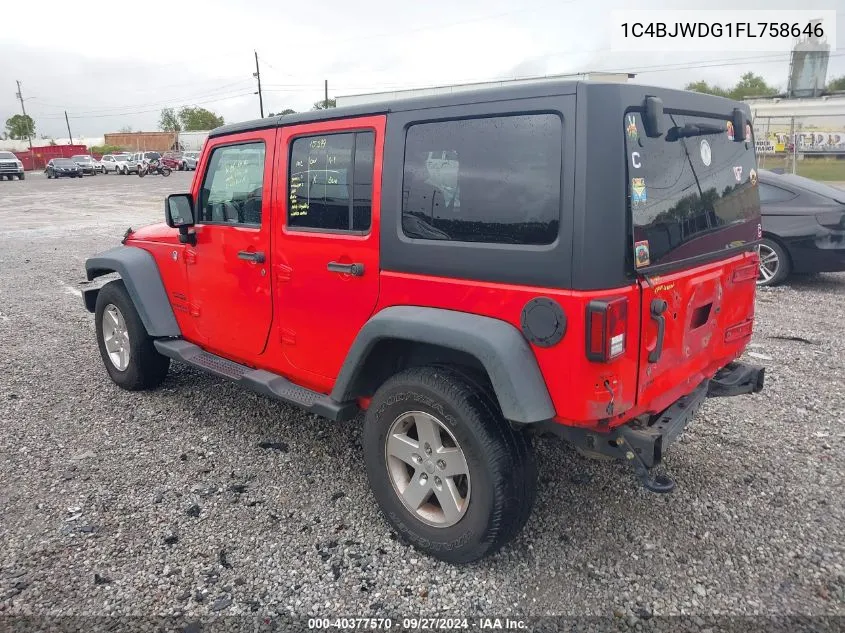 2015 Jeep Wrangler Unlimited Sport VIN: 1C4BJWDG1FL758646 Lot: 40377570