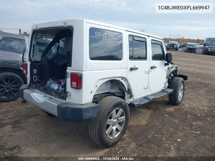 2015 Jeep Wrangler Unlimited Sahara VIN: 1C4BJWEGXFL669947 Lot: 40698402