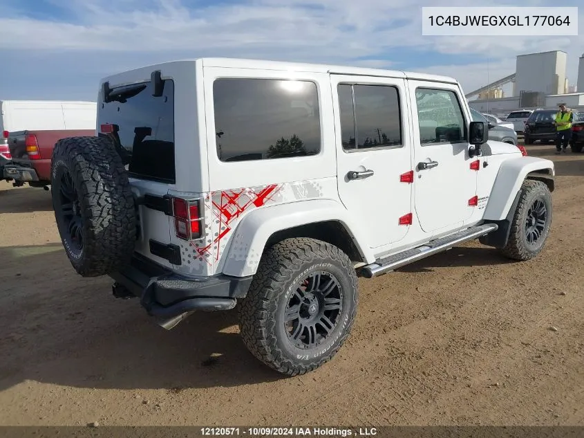 2016 Jeep Wrangler Unlimited Sahara VIN: 1C4BJWEGXGL177064 Lot: 12120571