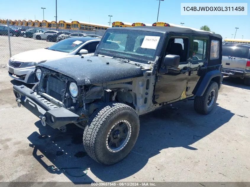 1C4BJWDGXGL311458 2016 Jeep Wrangler Unlimited Sport