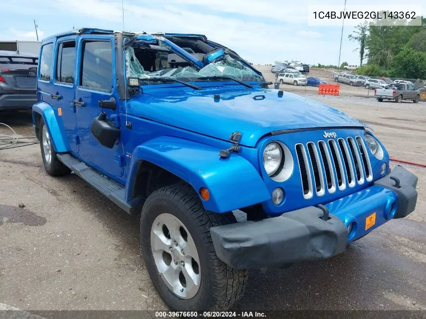 2016 Jeep Wrangler Unlimited Sahara VIN: 1C4BJWEG2GL143362 Lot: 39676650