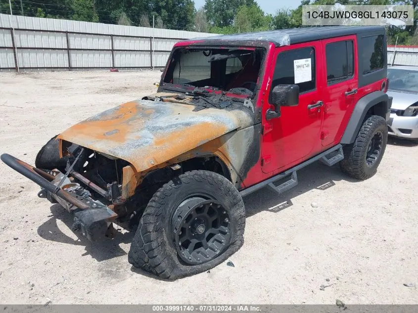 2016 Jeep Wrangler Unlimited Sport VIN: 1C4BJWDG8GL143075 Lot: 39991740