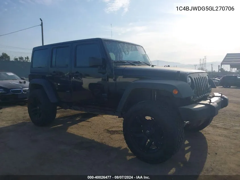 2016 Jeep Wrangler Unlimited Sport VIN: 1C4BJWDG5GL270706 Lot: 40026477