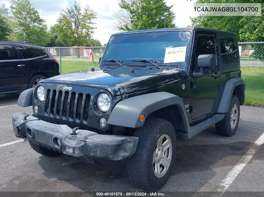 2016 Jeep Wrangler Sport VIN: 1C4AJWAG8GL104700 Lot: 40101575