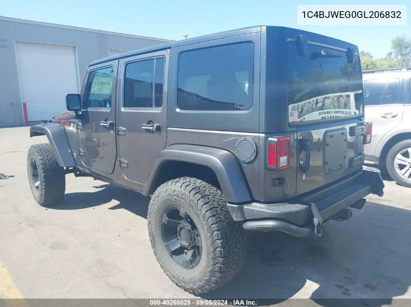 2016 Jeep Wrangler Unlimited Sahara VIN: 1C4BJWEG0GL206832 Lot: 40268025