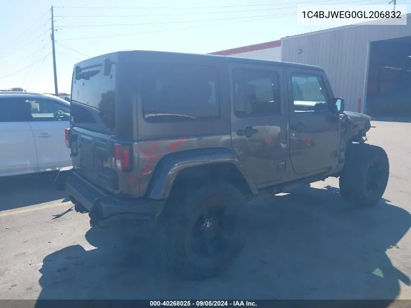 2016 Jeep Wrangler Unlimited Sahara VIN: 1C4BJWEG0GL206832 Lot: 40268025