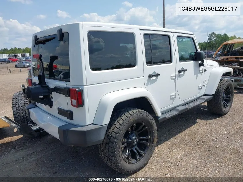 2016 Jeep Wrangler Unlimited Sahara VIN: 1C4BJWEG5GL228017 Lot: 40276076