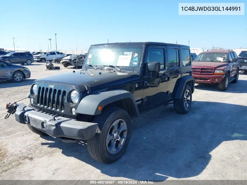 2016 Jeep Wrangler Unlimited Sport VIN: 1C4BJWDG3GL144991 Lot: 40318507