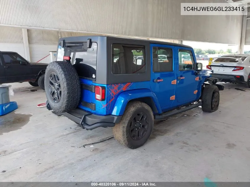 2016 Jeep Wrangler Unlimited Sahara VIN: 1C4HJWEG6GL233415 Lot: 40320106