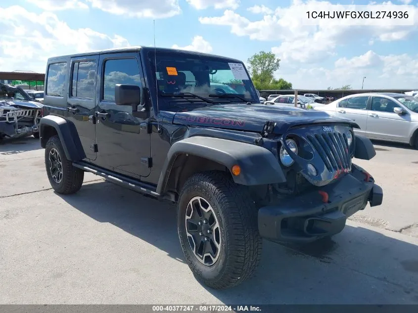 2016 Jeep Wrangler Unlimited Rubicon Hard Rock VIN: 1C4HJWFGXGL274936 Lot: 40377247