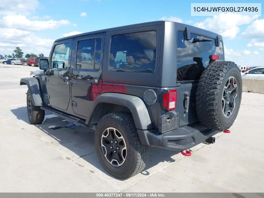 2016 Jeep Wrangler Unlimited Rubicon Hard Rock VIN: 1C4HJWFGXGL274936 Lot: 40377247