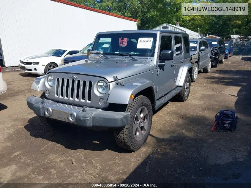 2016 Jeep Wrangler Unlimited Sahara VIN: 1C4HJWEG3GL148919 Lot: 40385854